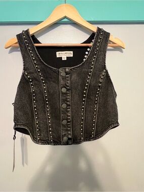 Idyllwind Black Studded Denim Crop Vest